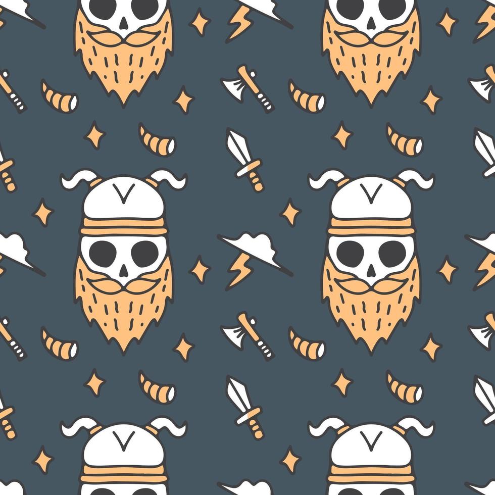 Retro seamless background with cool Viking skulls. Design for fabric vector