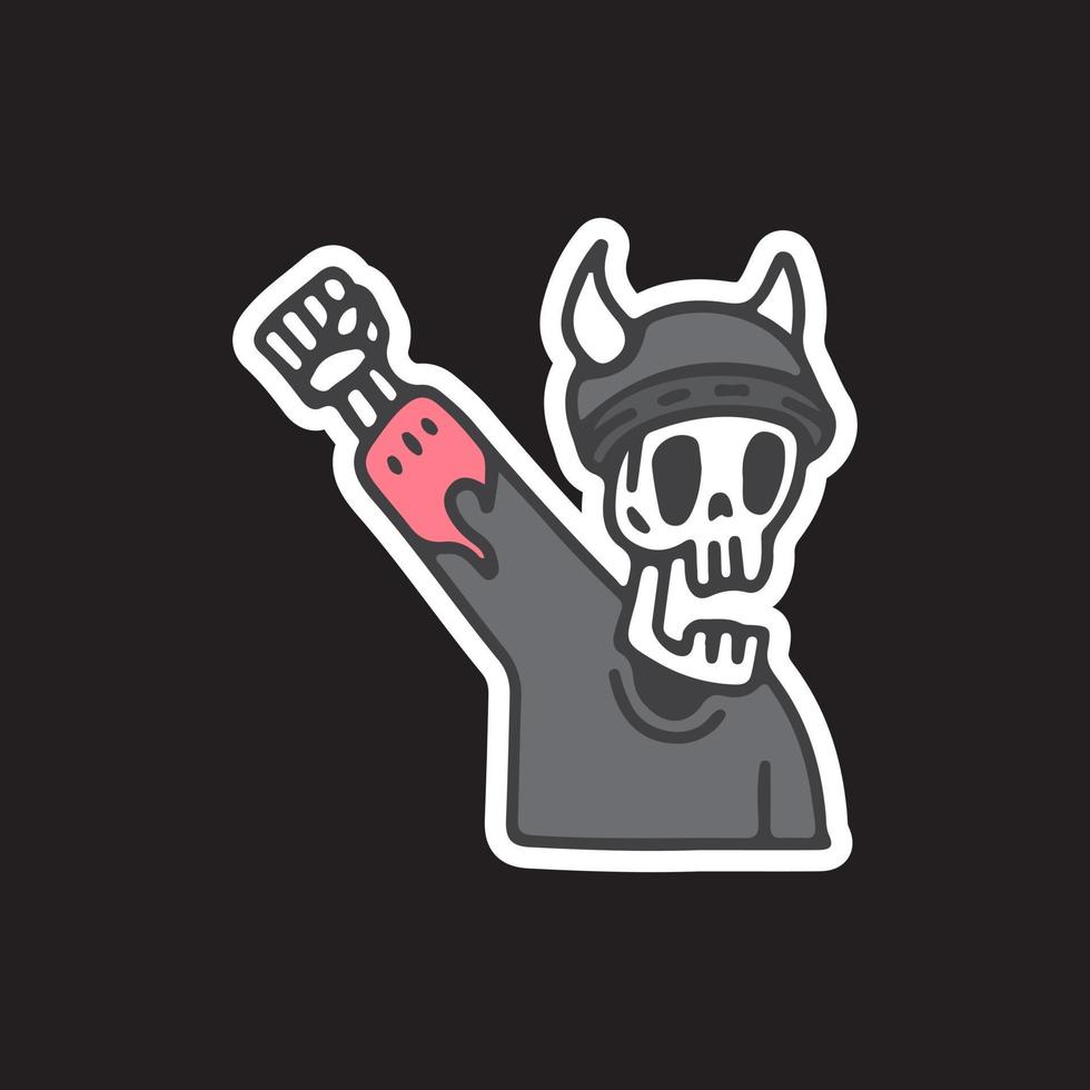 Viking skull raised fist illustration. Vector graphics for t-shirt