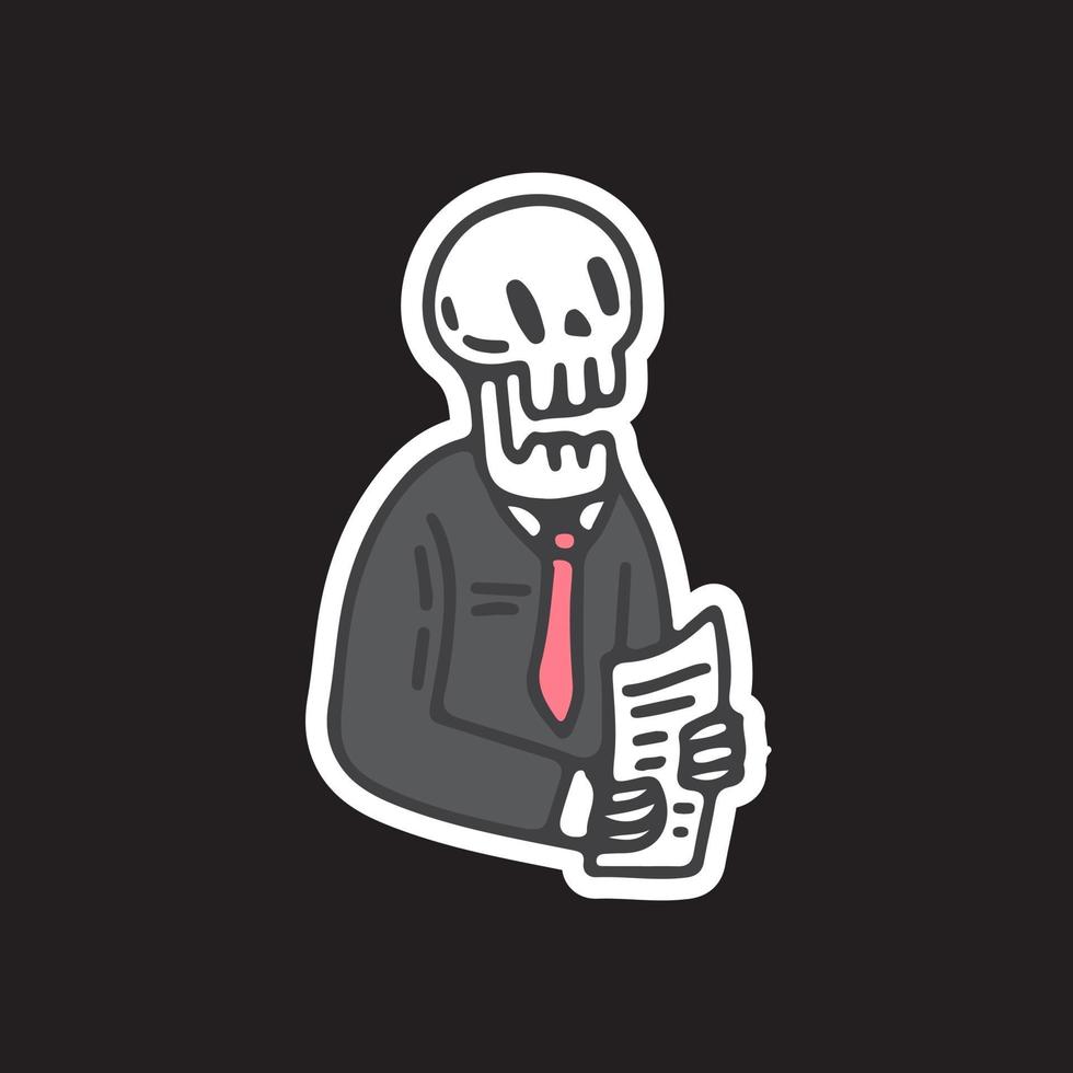 Skull businessman holding document illustration. Vector for t-shirt