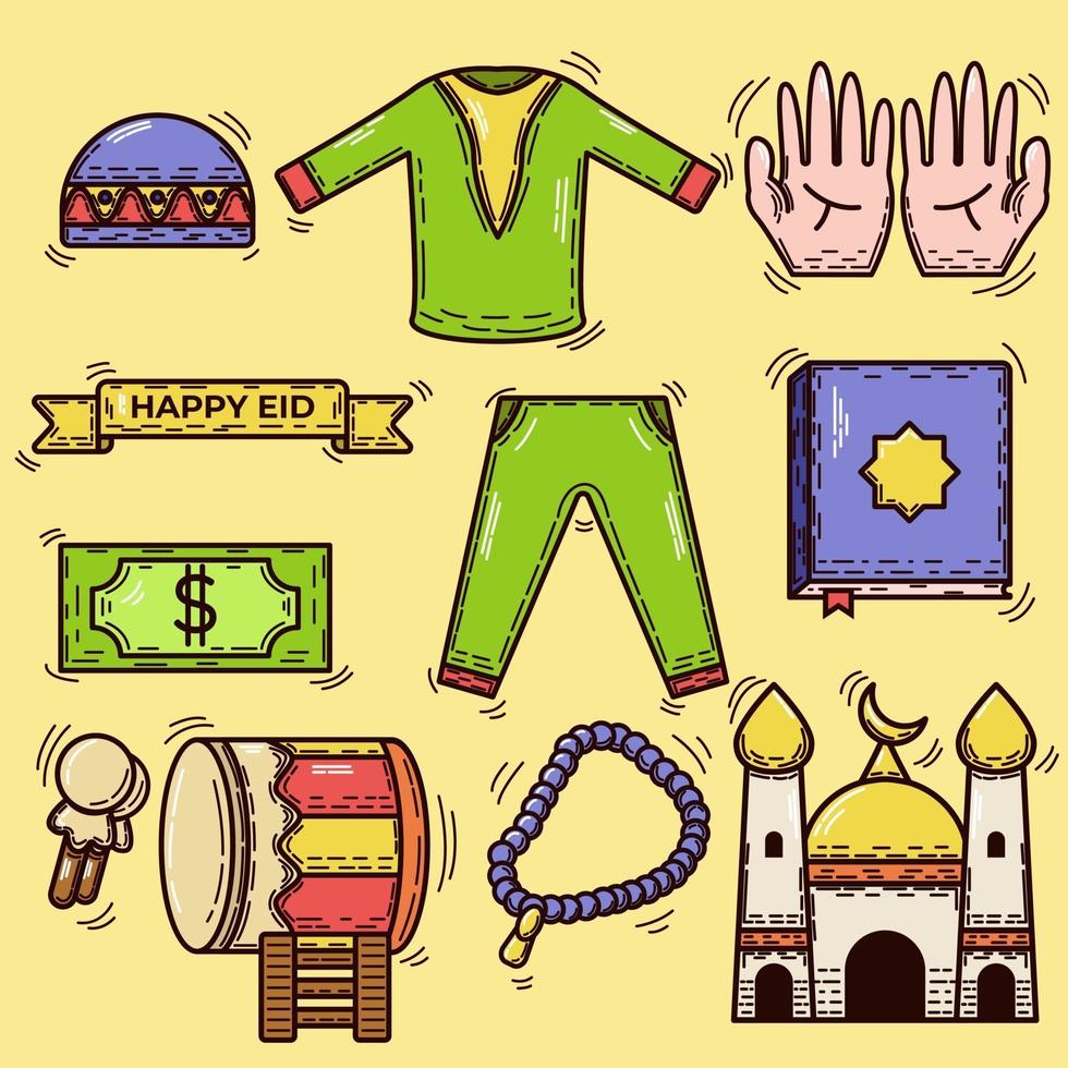 Set Collection flat Ramadhan Doodle vector