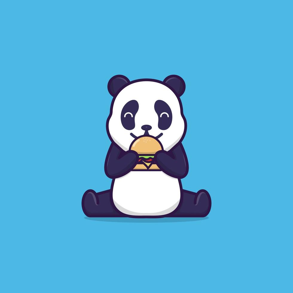 Cute panda eating hamburger vector