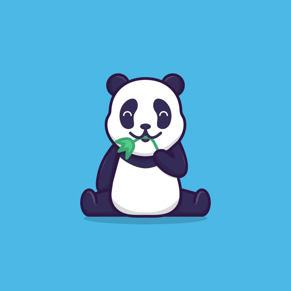 lindo panda comiendo hojas de bambú vector