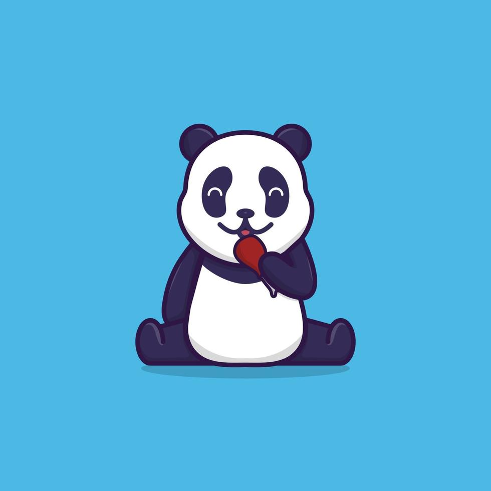 Cute panda eating fried chicken vector