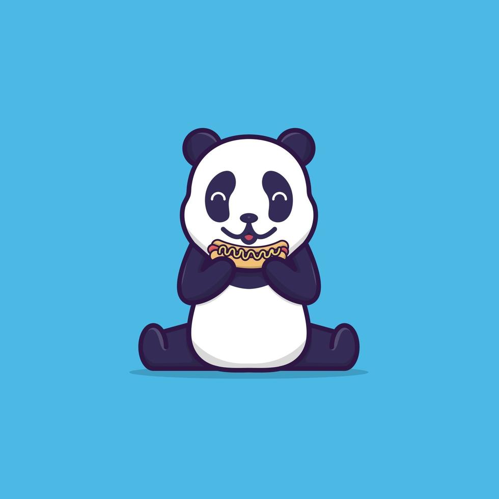 Cute panda eating hot dog vector