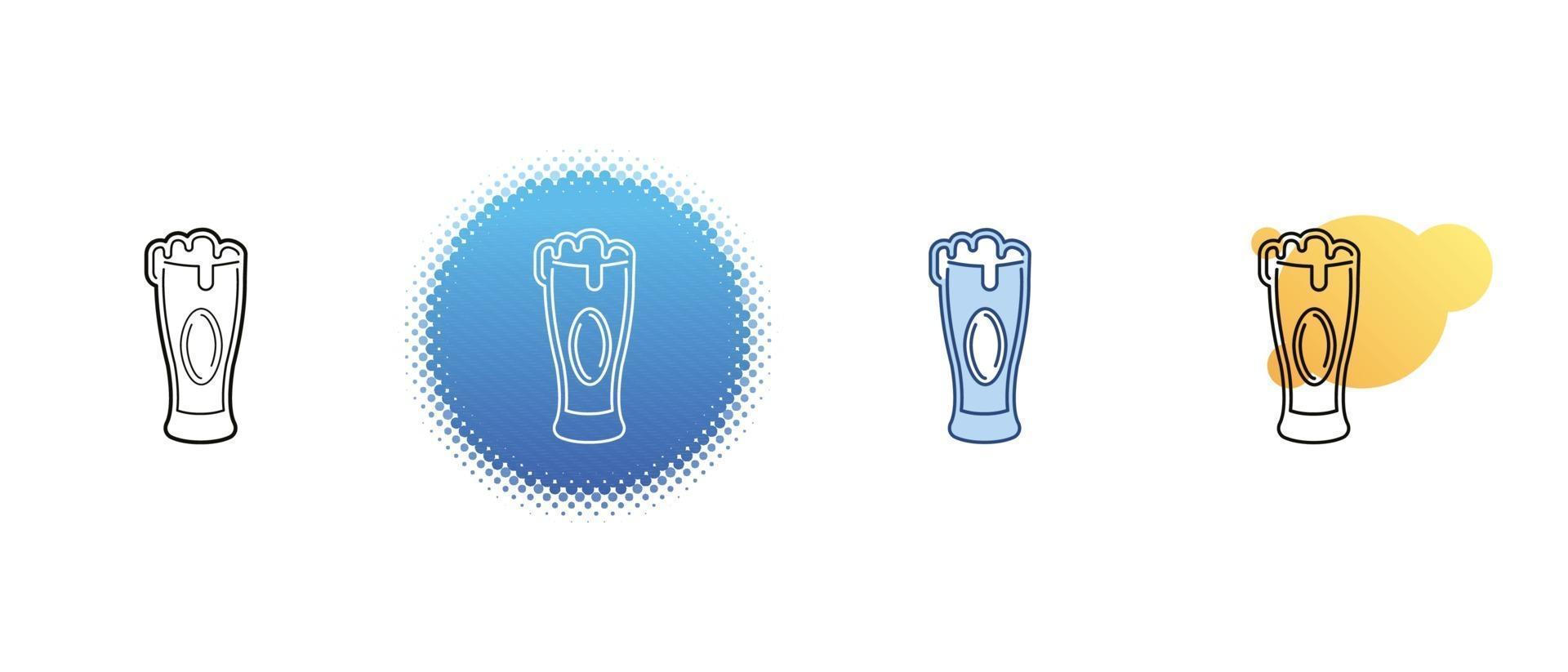 Este es un conjunto de iconos de contorno y color de un vaso de cerveza. vector