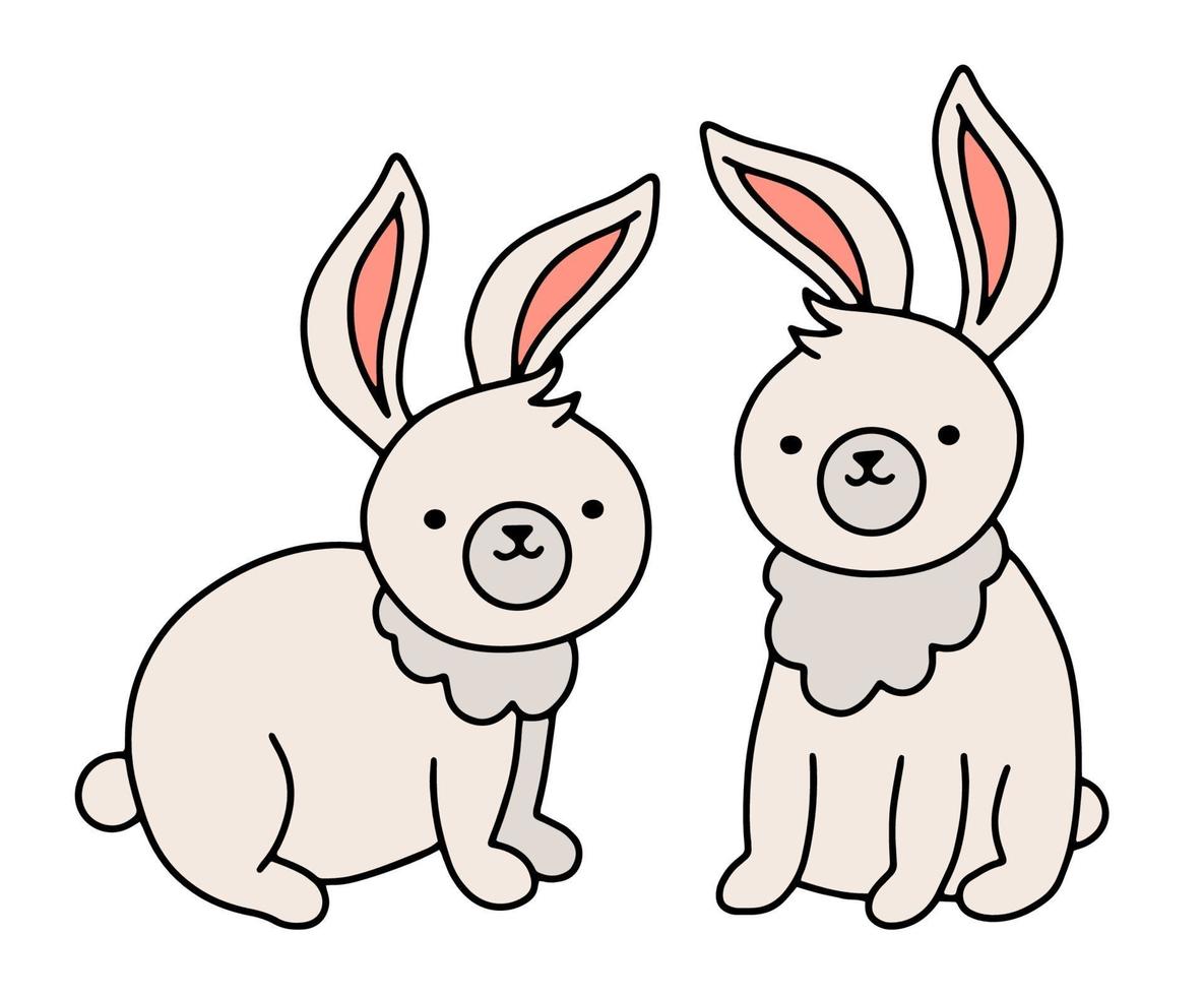 Cute rabbits or bunnies in doodle style. vector