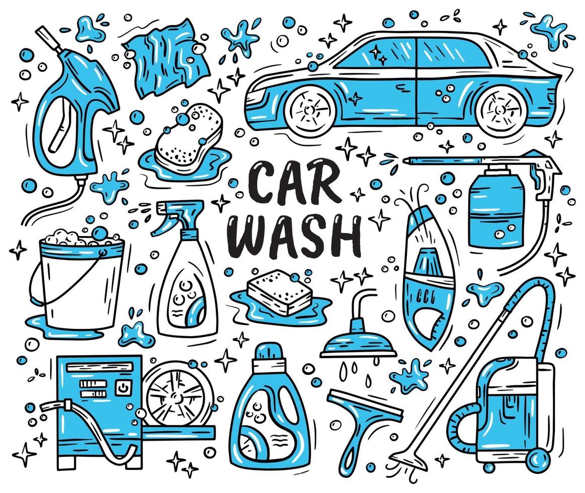 Car wash and detaling set of icons vector