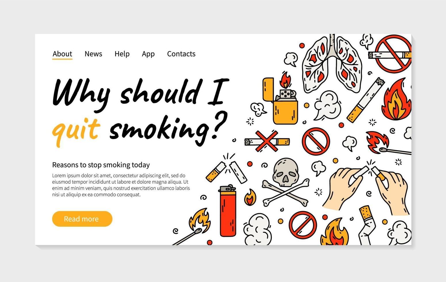 Quit smoking cigarette vector landing page banner