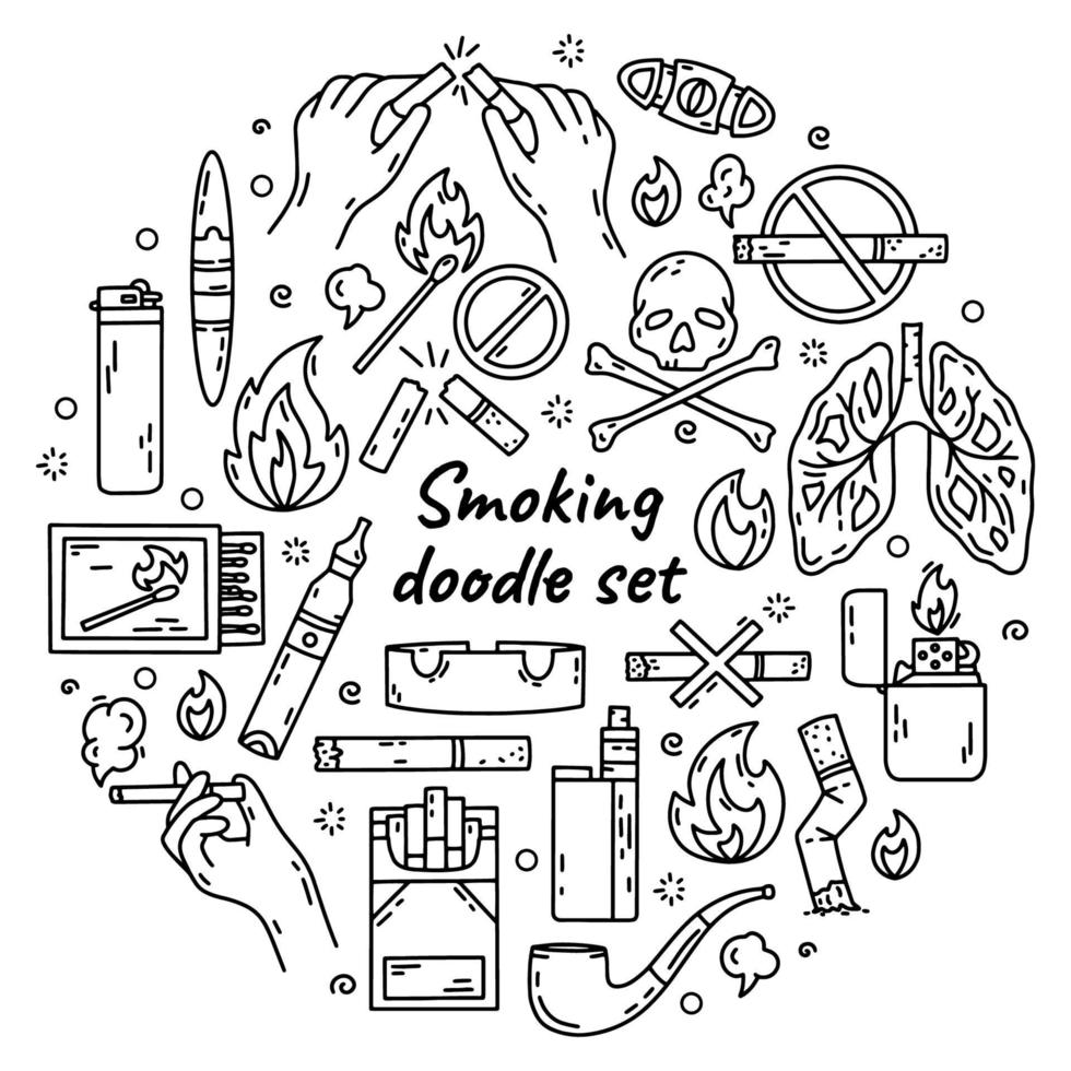 Cigarette smoking vector set of bad habits