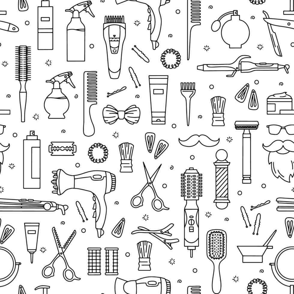 Hair dressing and barbershop tools seamless pattern vector