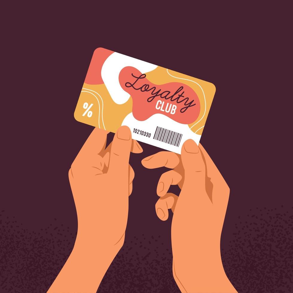 hands holding loyalty club discount plastic card vector