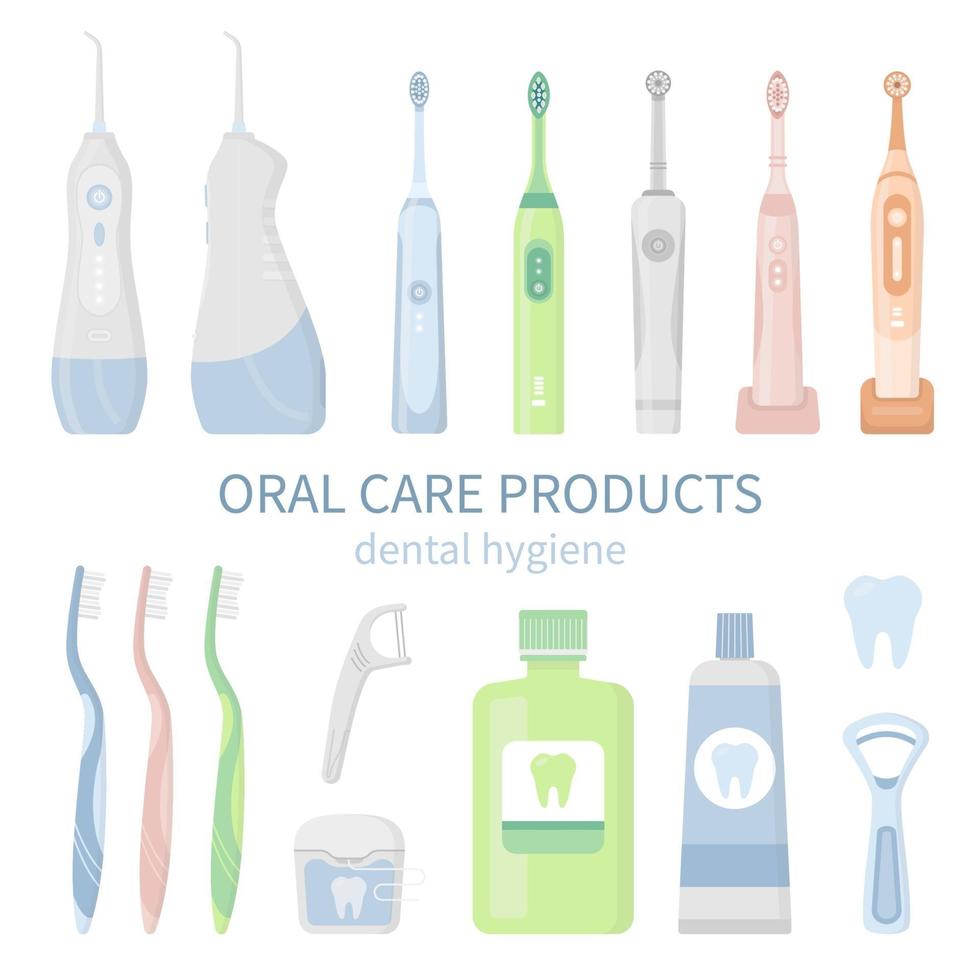 Dental cleaning products, oral care hygiene tools vector