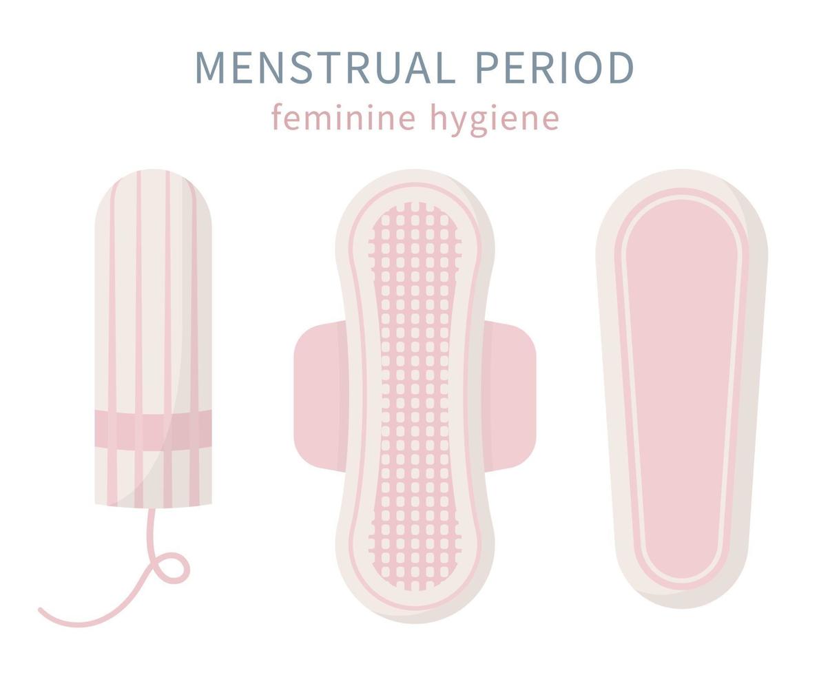 Isolated set of tampon, sanitary napkin, liners vector