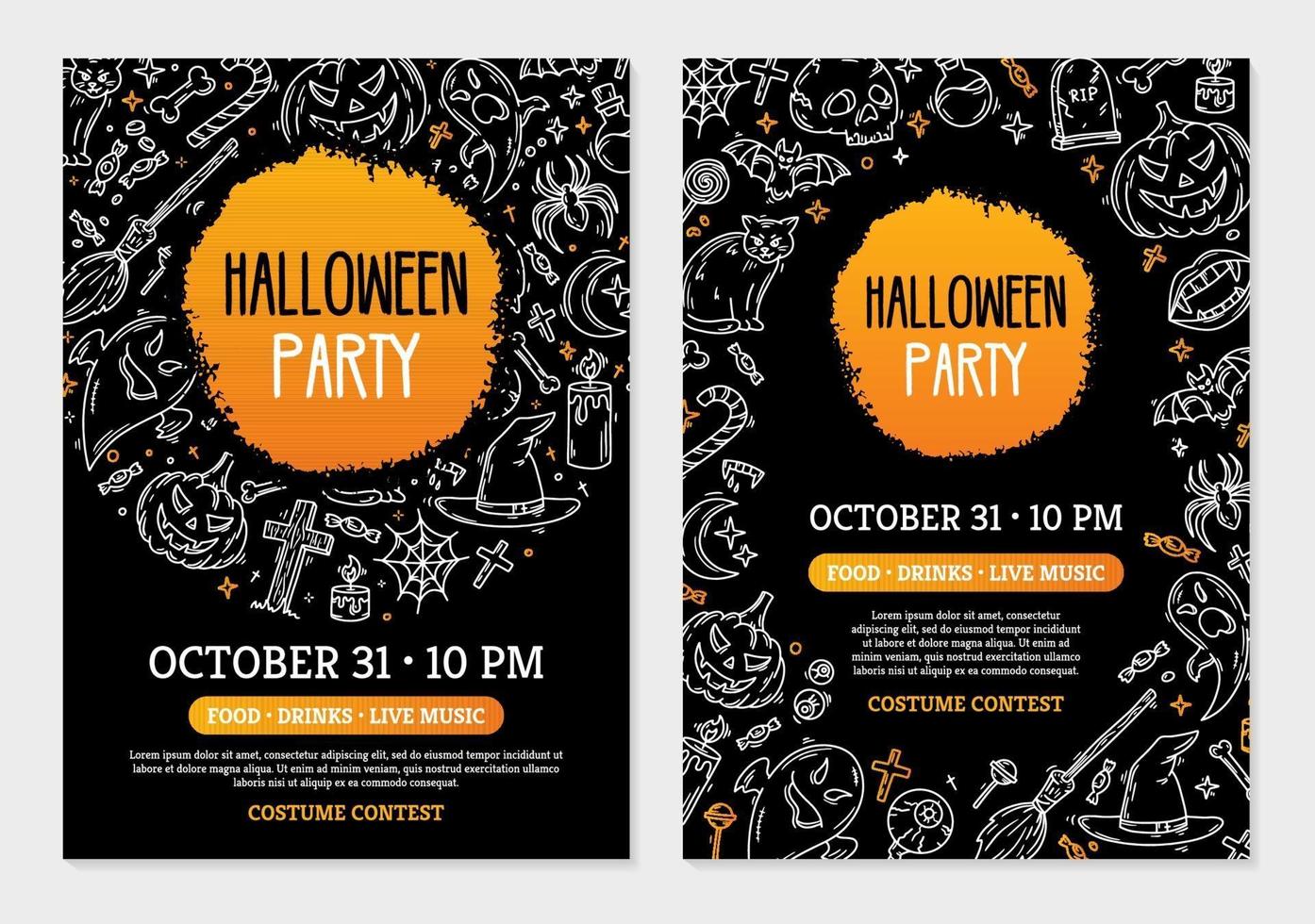 Halloween party invitation cards with magic symbols template vector