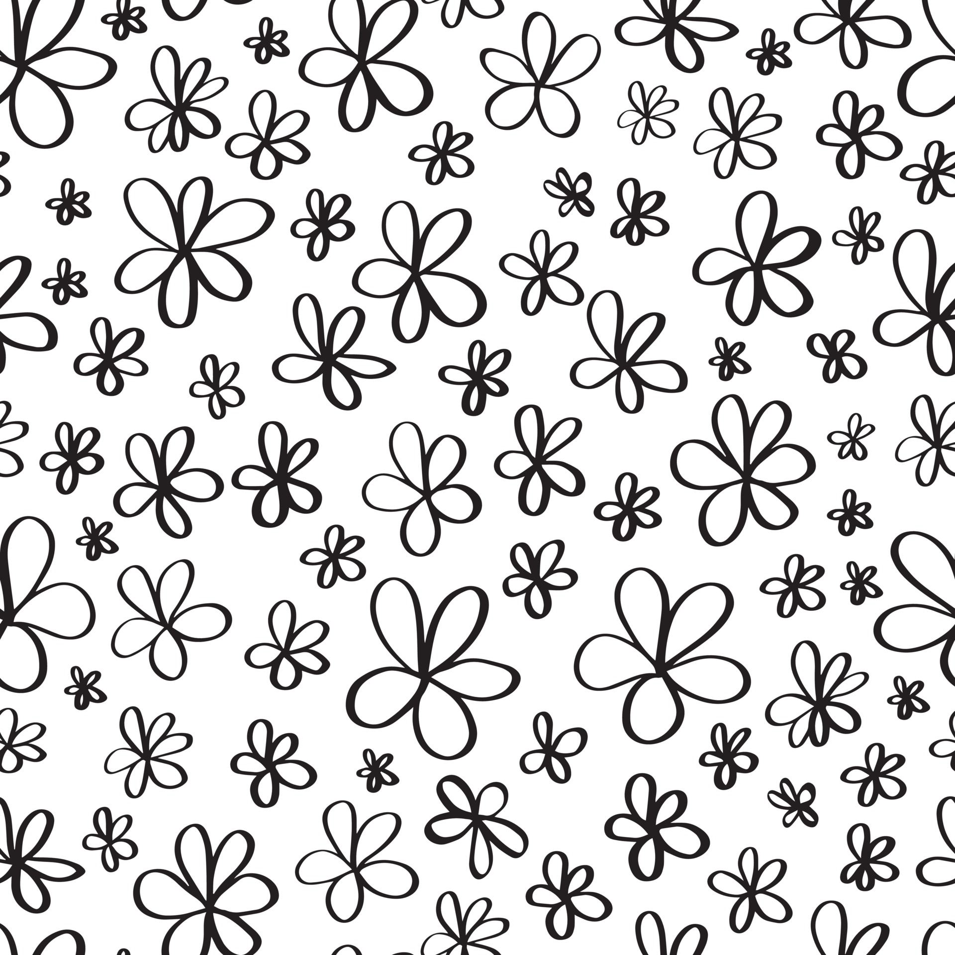 Simple ditsy black ink outline flower doodles seamless pattern 3367611