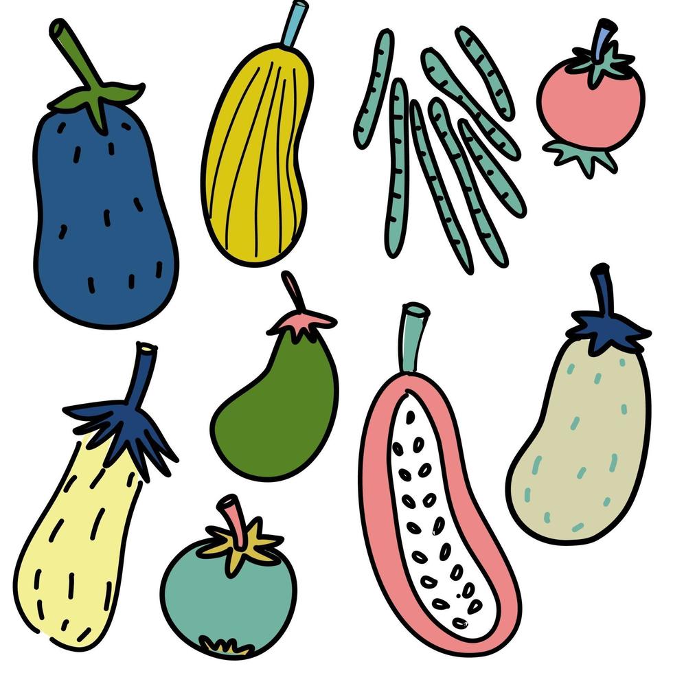 conjunto de vegetales dibujados a mano dibujos animados icono patrón vector de color fresco