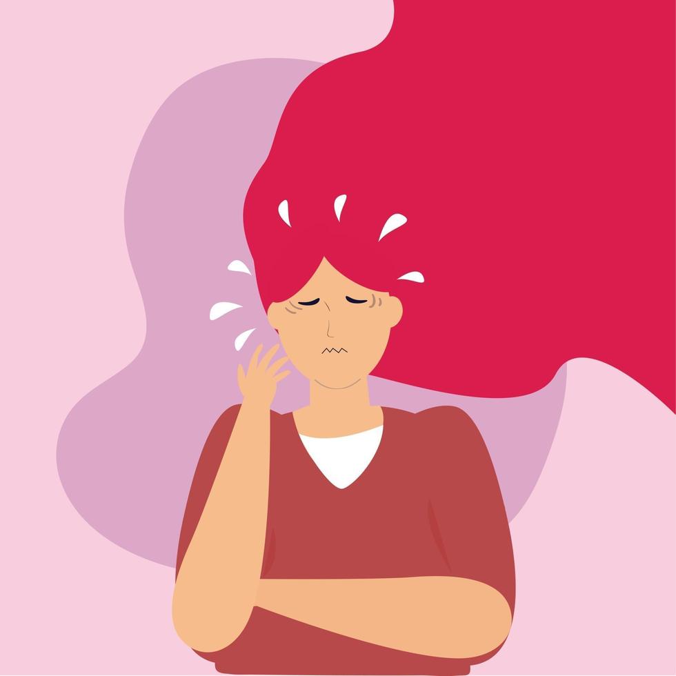 Depressed woman feeling uncomfortable. Mental health disorder, anxiety vector