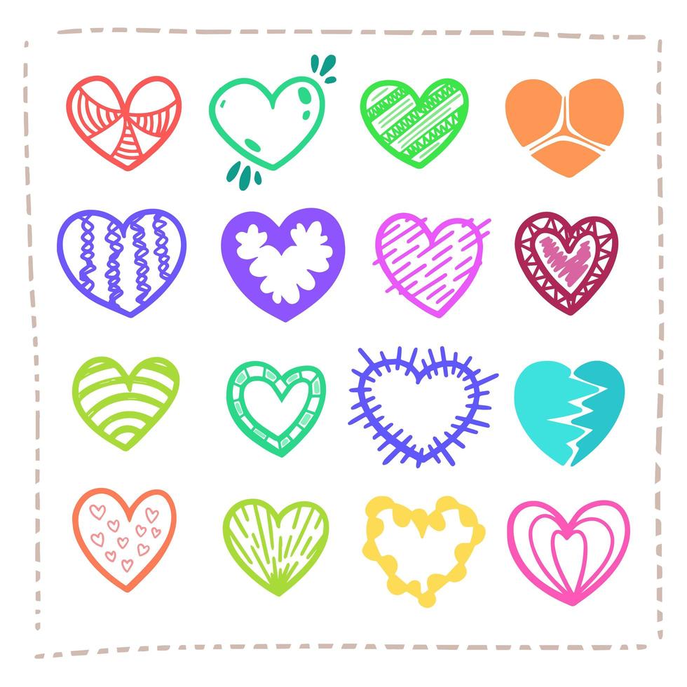 Hand drawn Amazing Colorful Hearts Vector