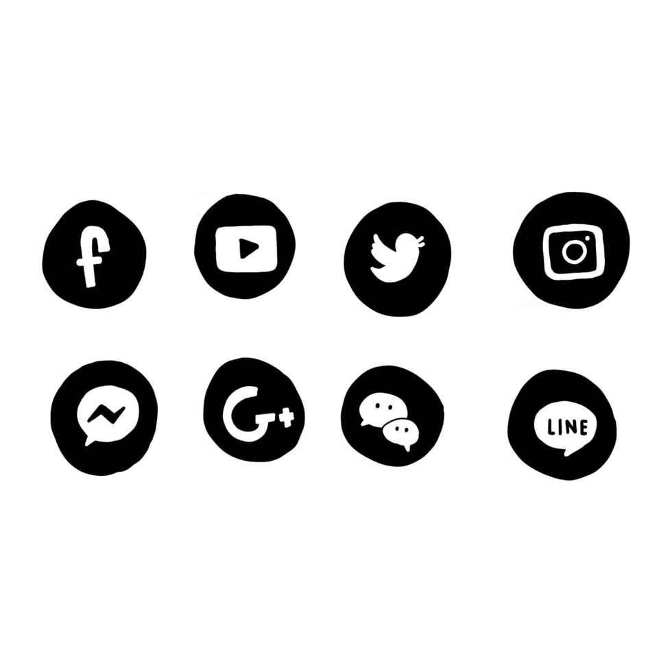Hand drawn social media logo set. Icon vector