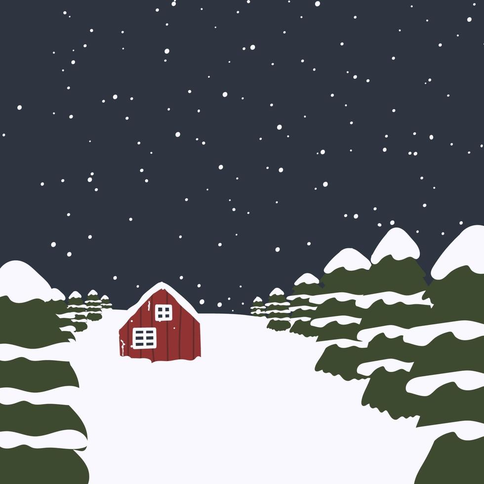 Cozy winter landscape in the forest with wooden house vector