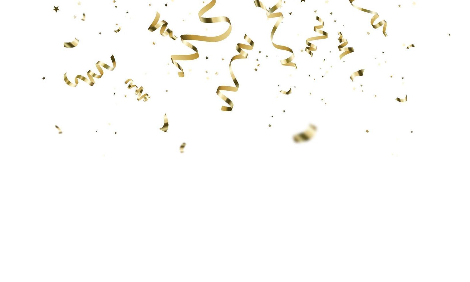 Celebration background template with confetti gold ribbons. vector