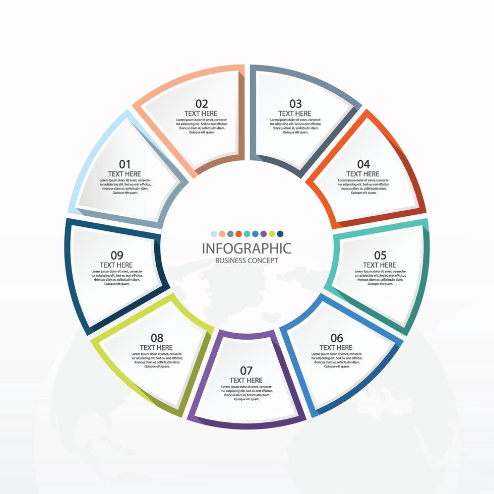 Plantilla de infografía de círculo básico con 9 pasos. vector