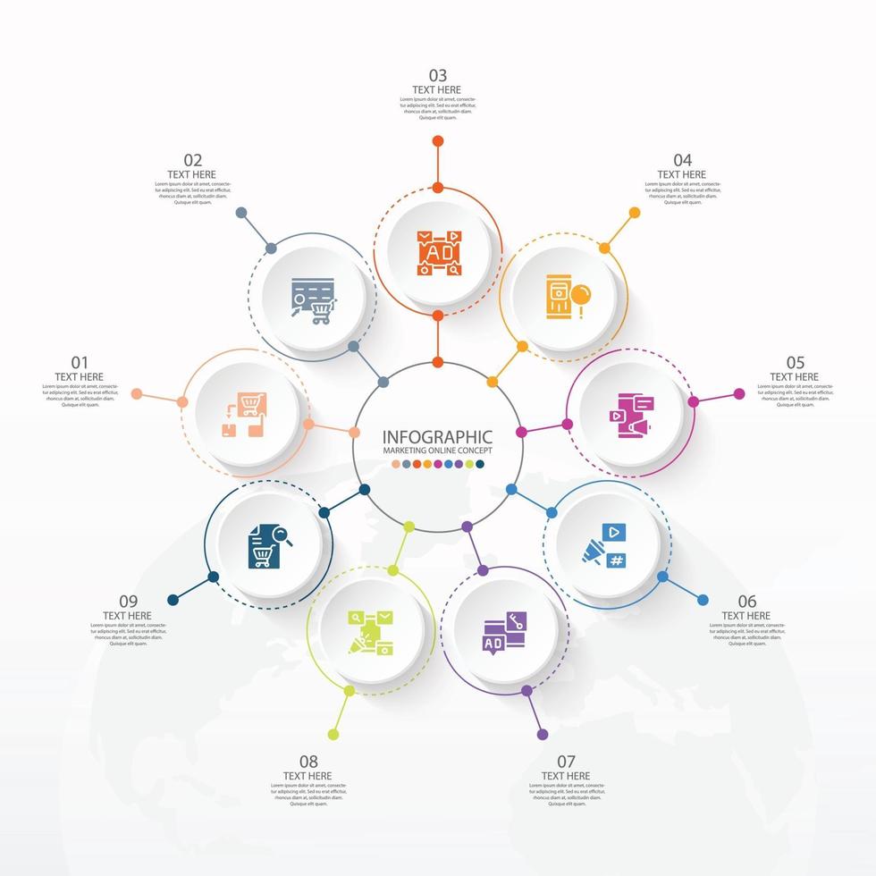 Basic circle infographic template with 8 steps vector