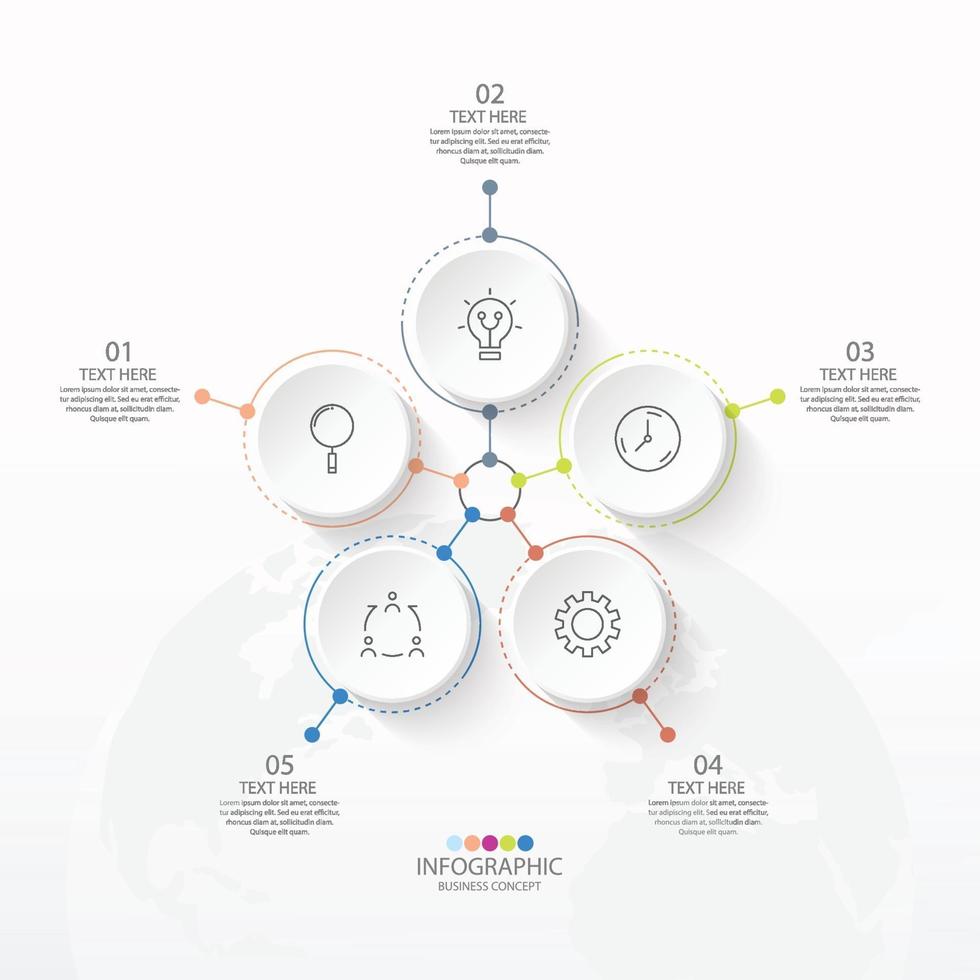 Plantilla de infografía de círculo básico con 5 pasos. vector