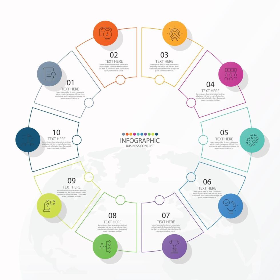 Plantilla de infografía de círculo básico con 10 pasos. vector