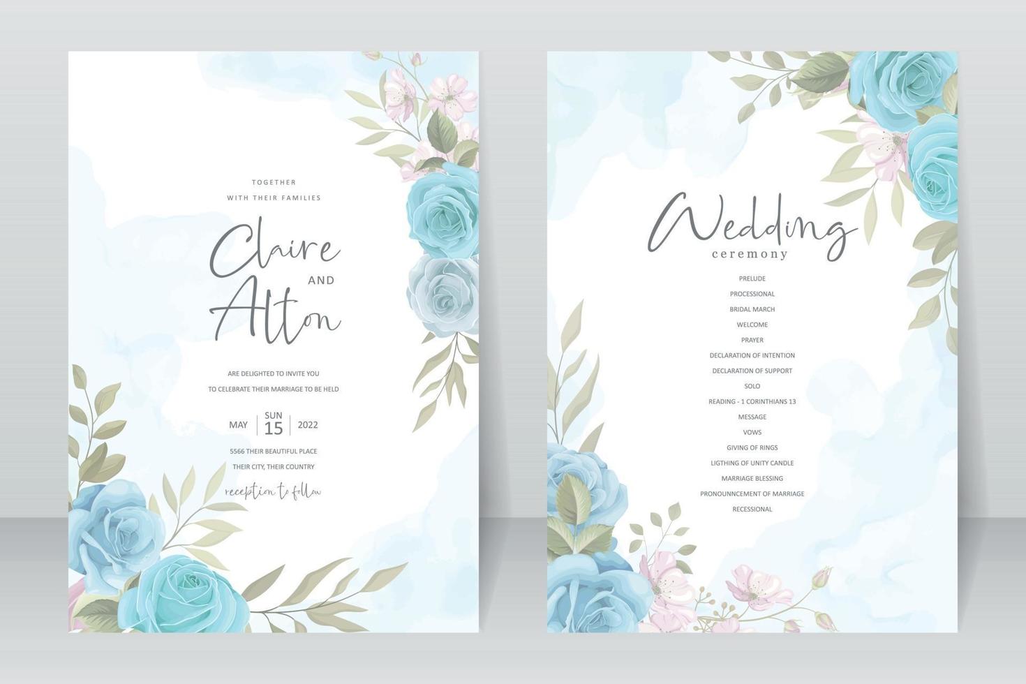 Wedding invitation template with beautiful floral design vector