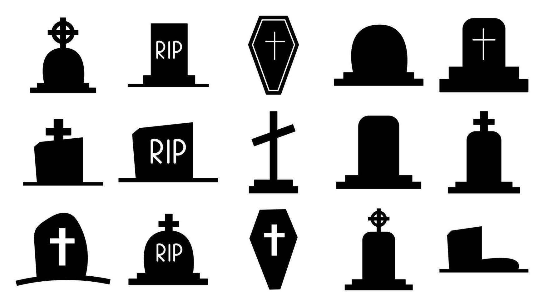 Collection of dark silhouettes of tombstones. graves monuments vector