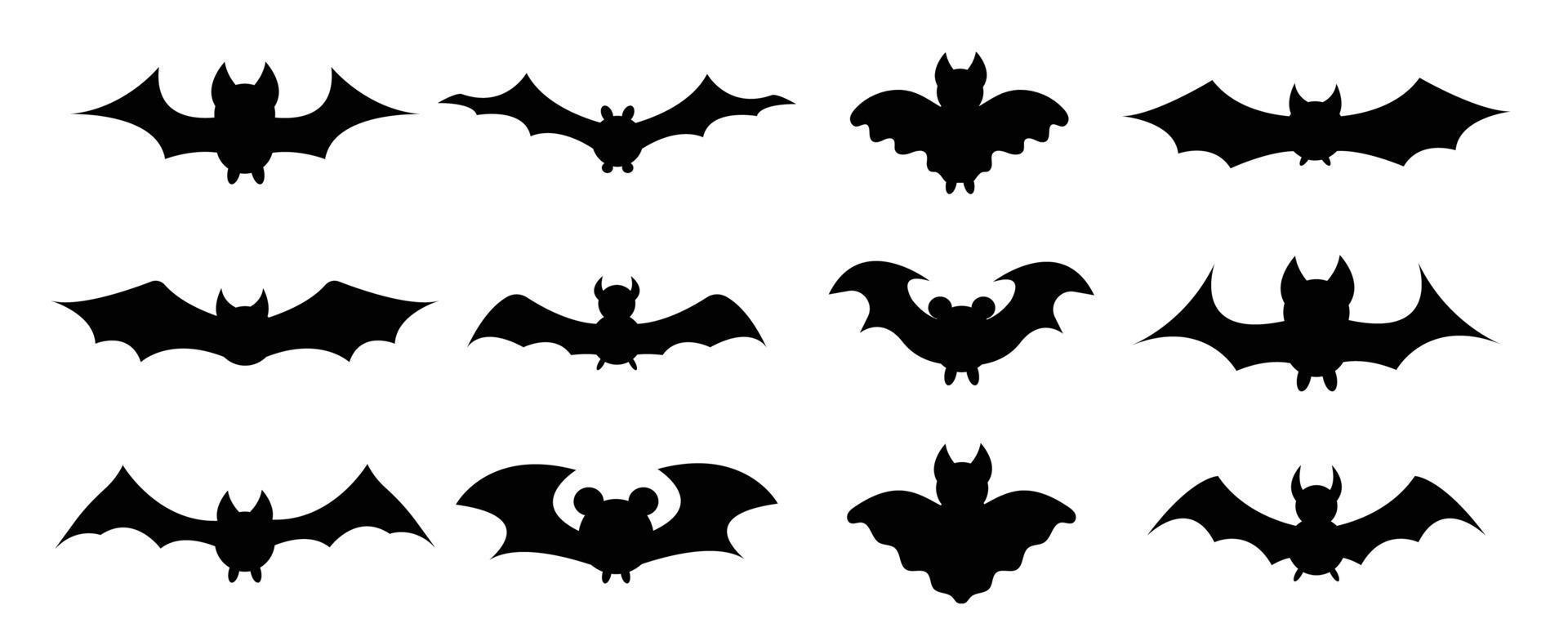 Collection of bats. Silhouette in cartoon style. Bat and vampire vector