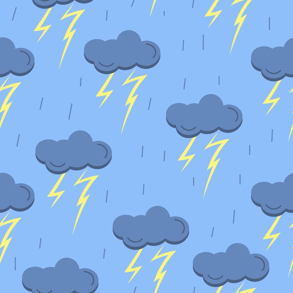 Seamless pattern with cloud, rain, thunder vector