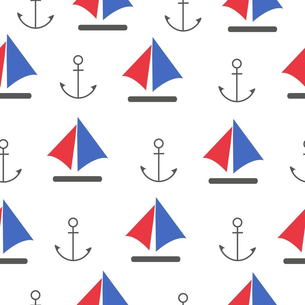 Red and blue sailboat and anchor seamless pattern vector