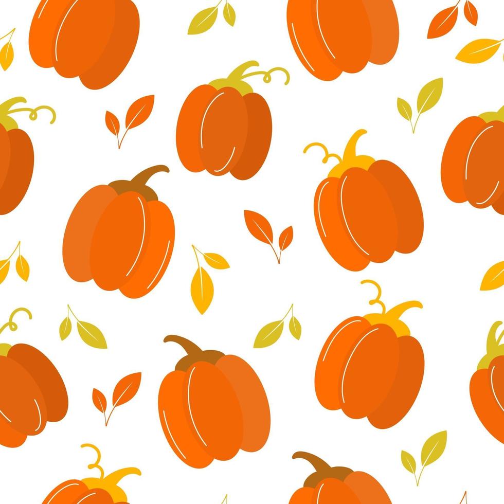 Seamless pattern with fall autumn leaves, pumpkin vector