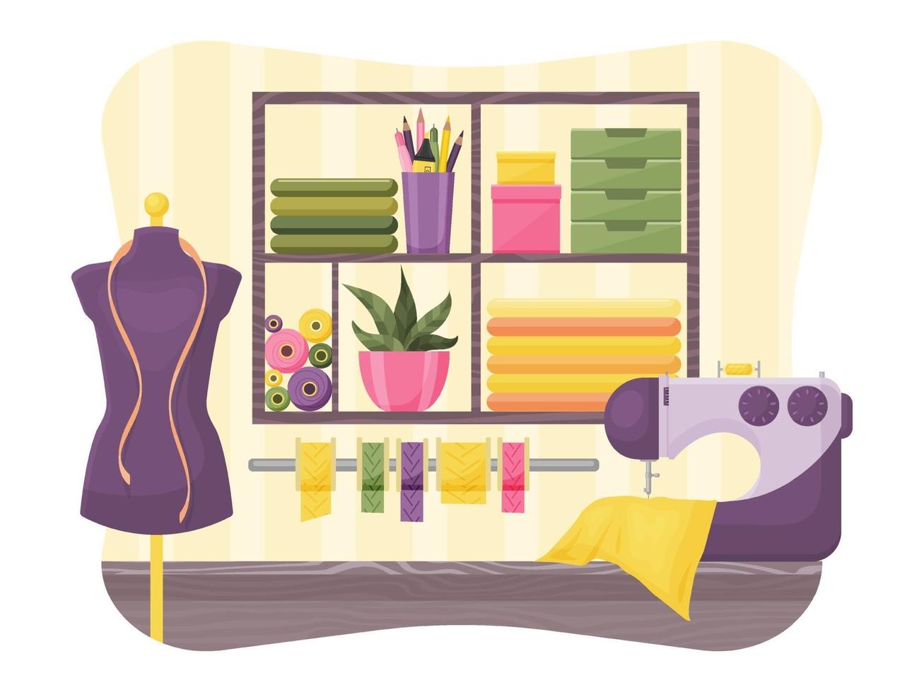 Seamstress workshop interior vector