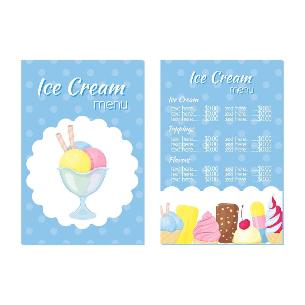 menu for an ice cream restaurant vector