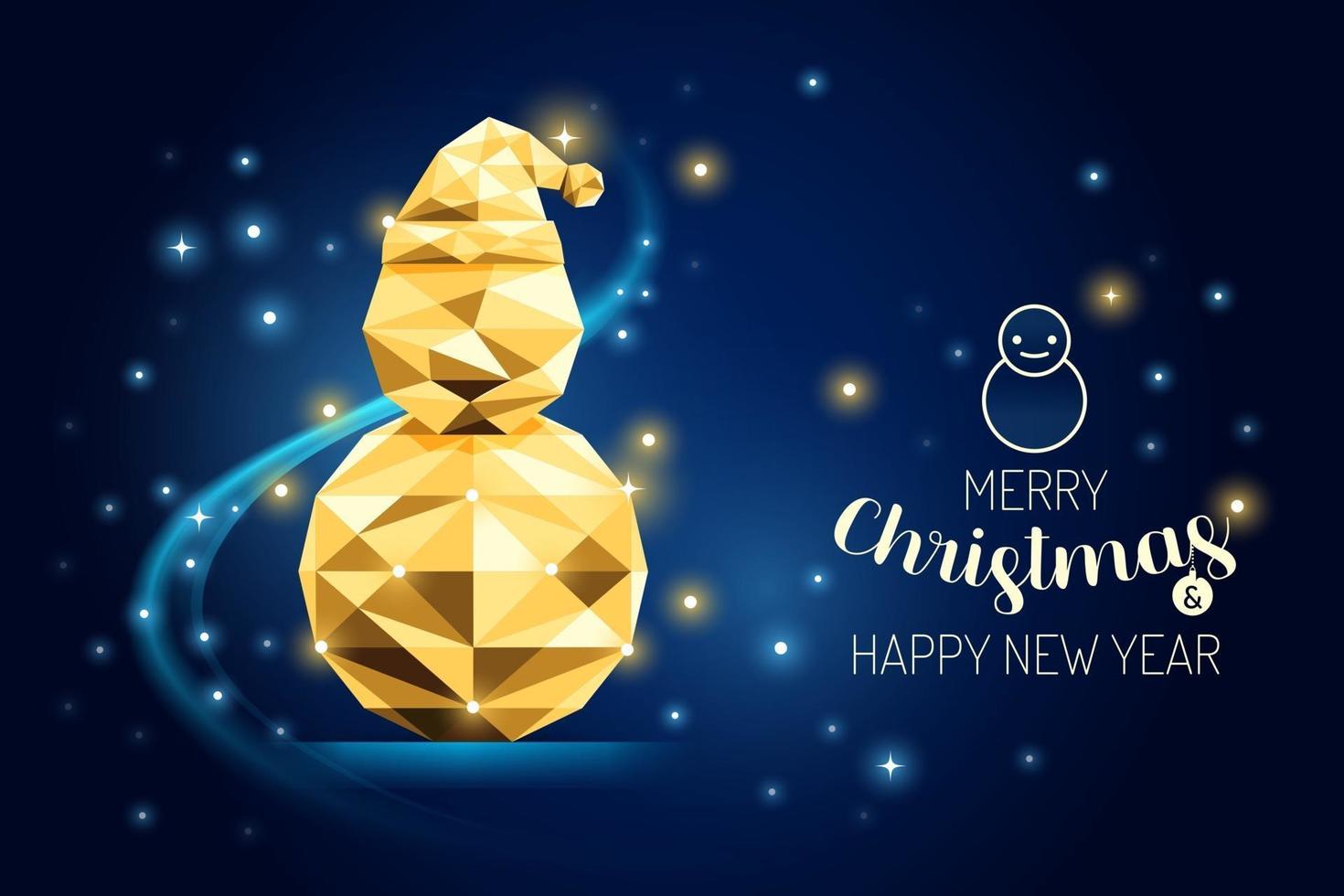Wireframe Merry Christmas Snowman luxury gold geometry Concept Design. vector
