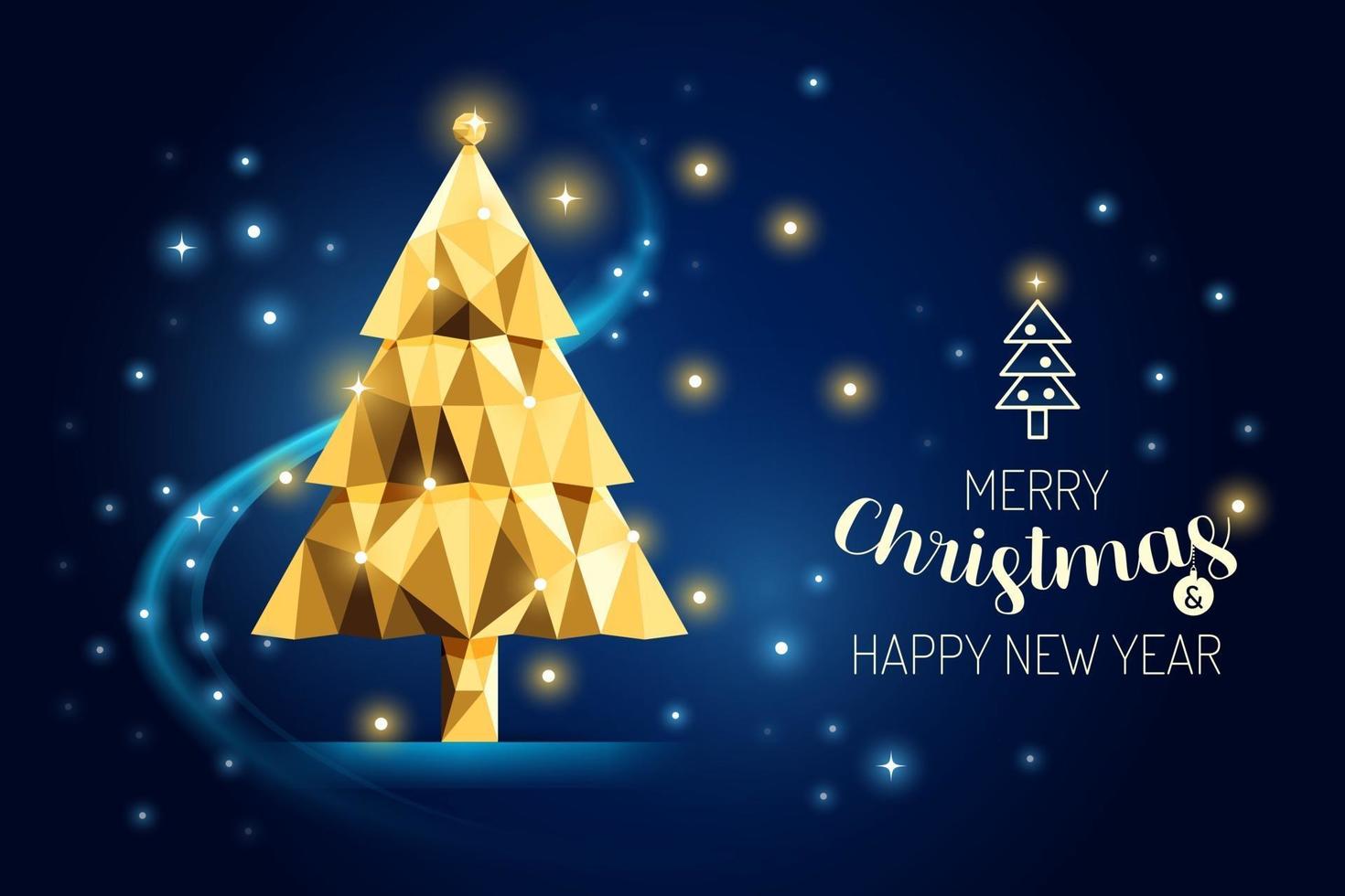 Wireframe Merry Christmas Tree luxury gold geometry Concept Design. vector