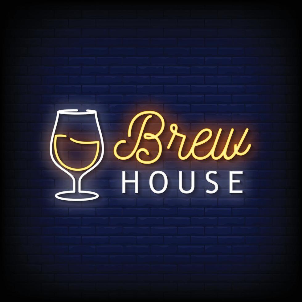 brew house letreros de neón estilo texto vector