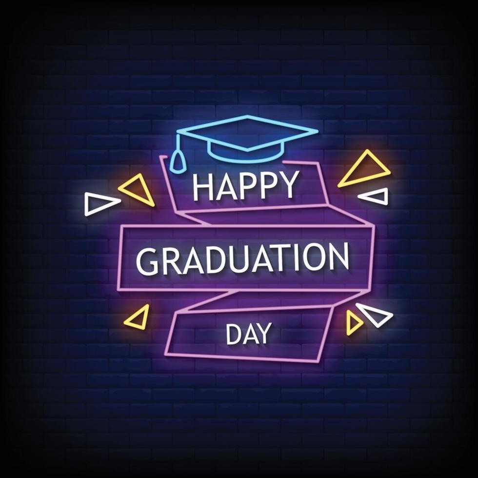 Happy Graduation Day Neon Signs Style Text Vector