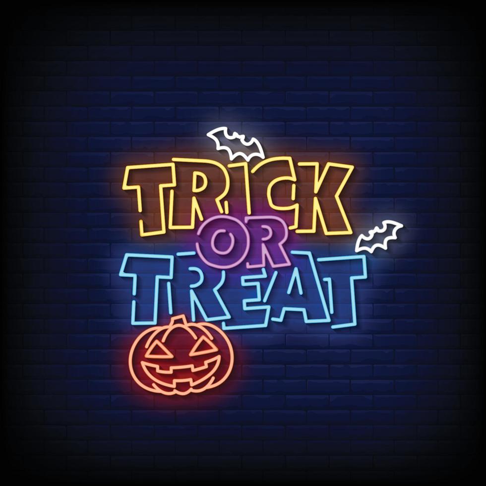 Trick or Treat Neon Signs Style Text Vector