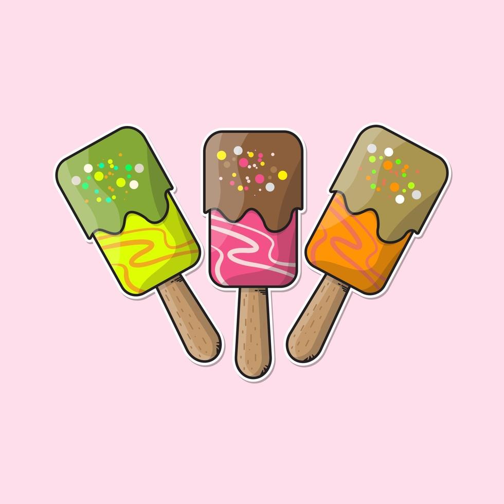 Sticker Ice cream cartoon flat illustration vector