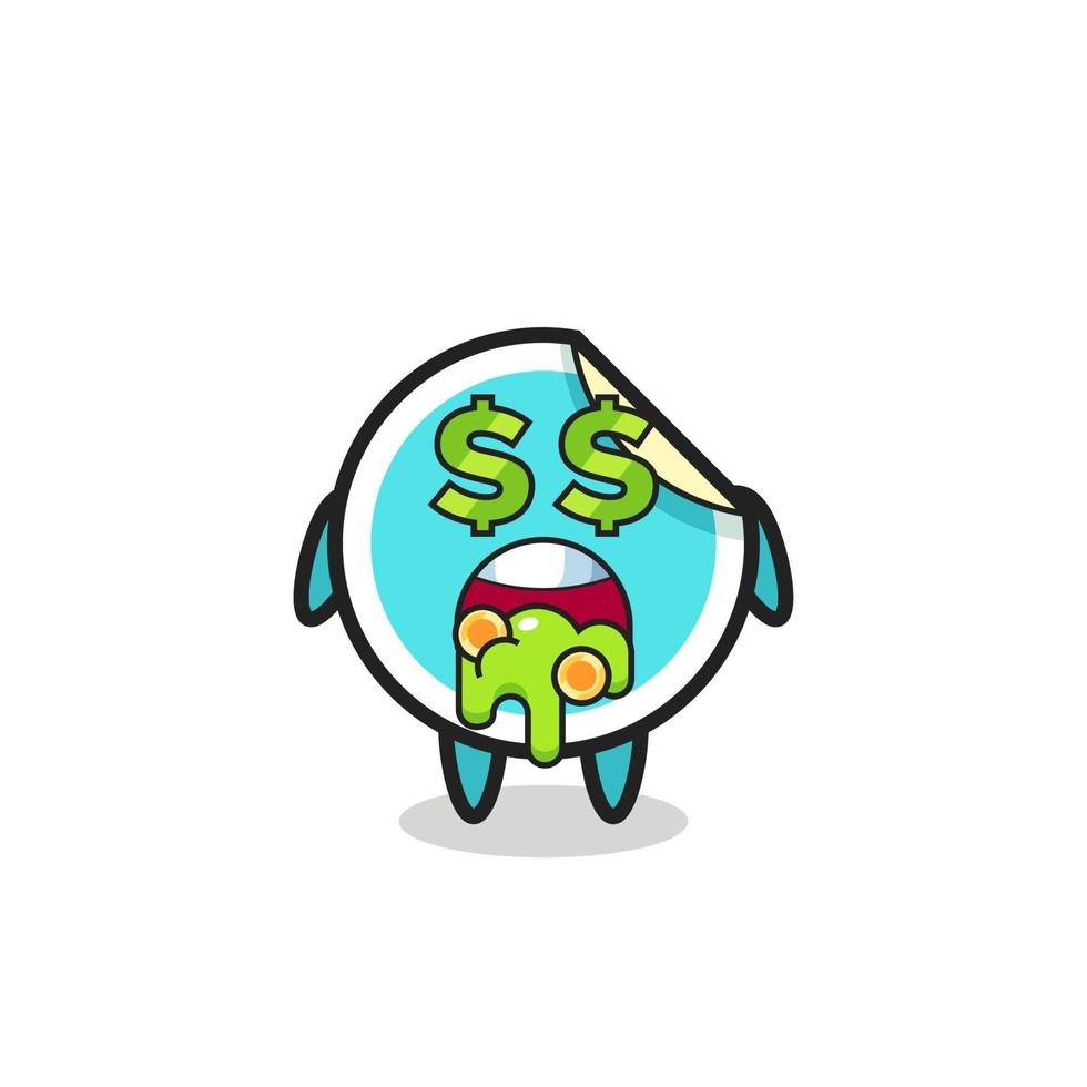 Personaje de pegatina con una expresión de locura por el dinero. vector