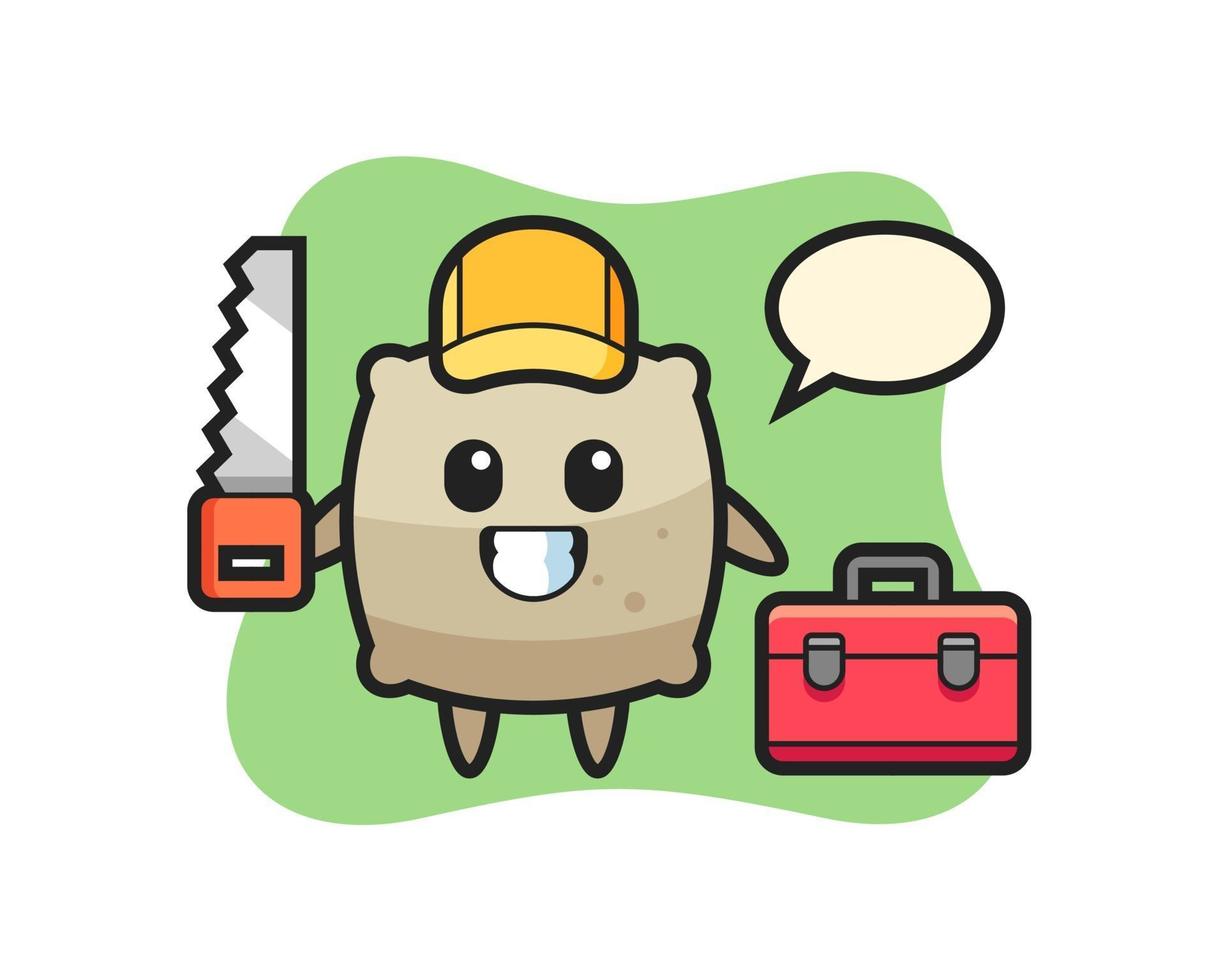 Illustration of sack character as a woodworker vector