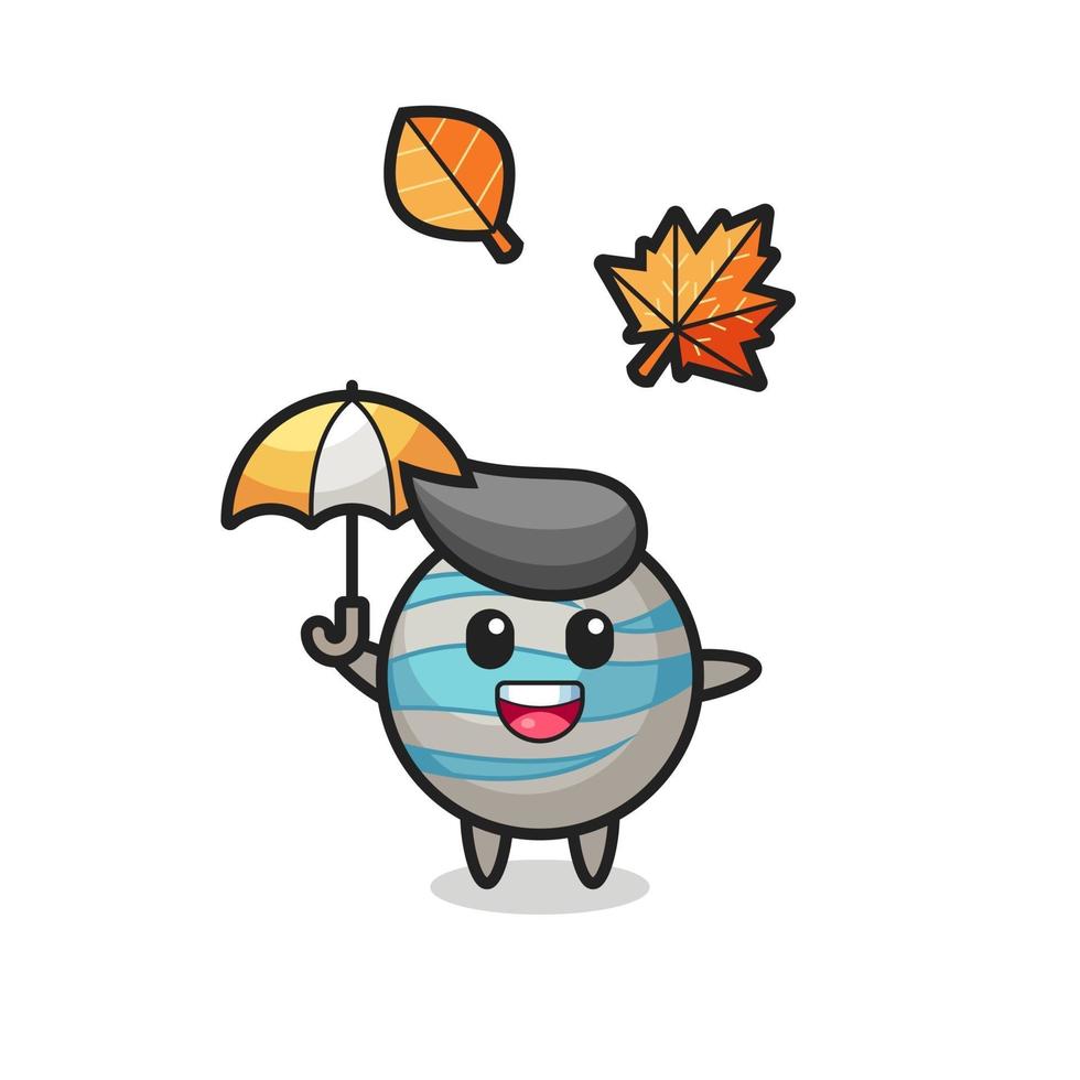 cartoon of the cute planet holding an umbrella in autumn vector