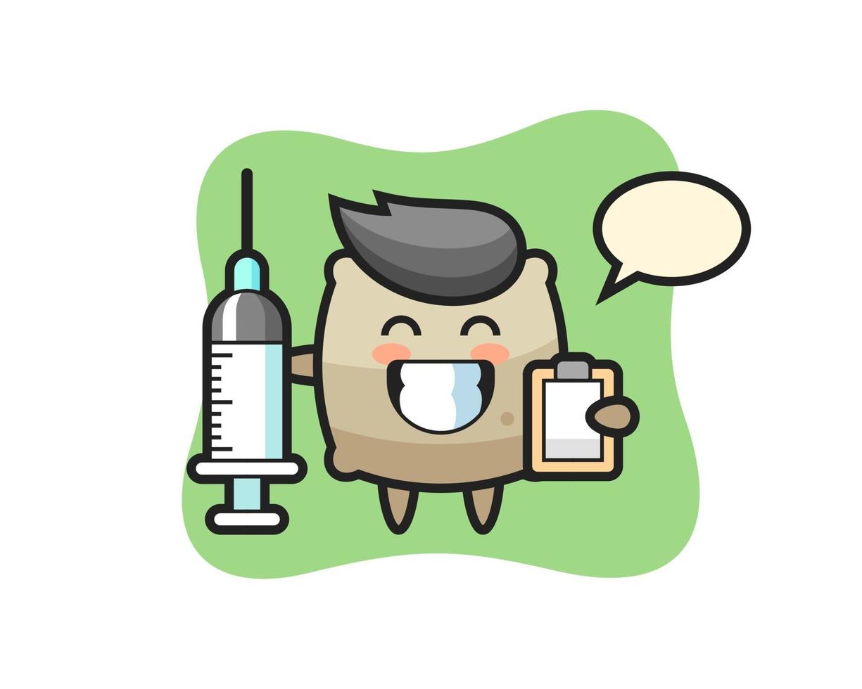 Ilustración de mascota de saco como médico vector