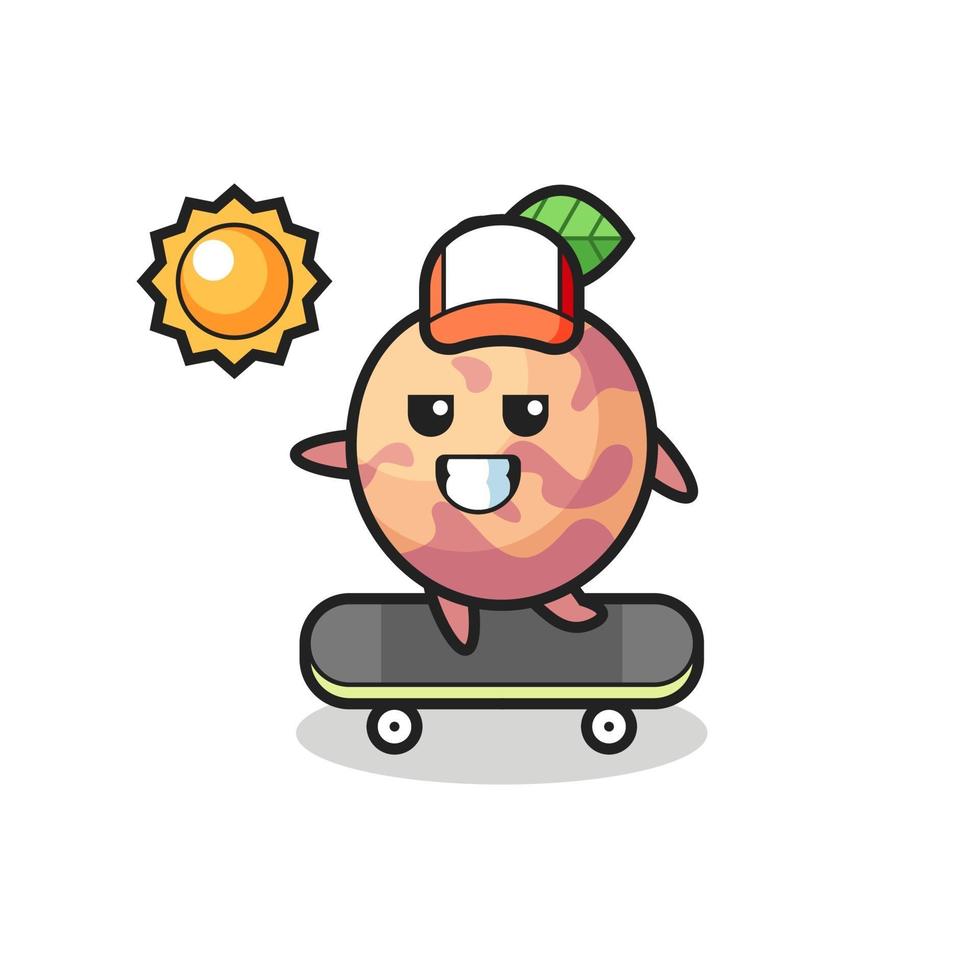 ilustración de personaje de fruta pluot andar en patineta vector