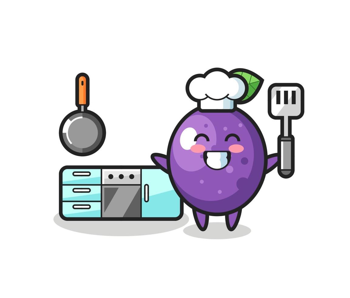 passion fruit character illustration as a chef is cooking vector