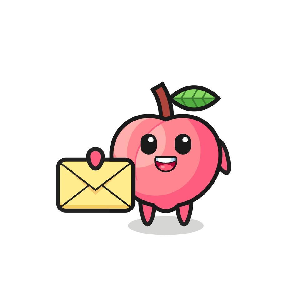 cartoon illustration of peach holding a yellow letter vector